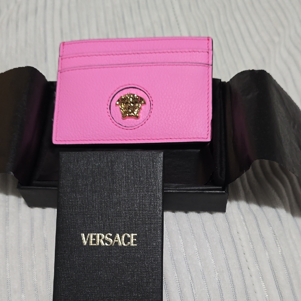 Versace Vibrant Pink Card Holder with Gold Medusa